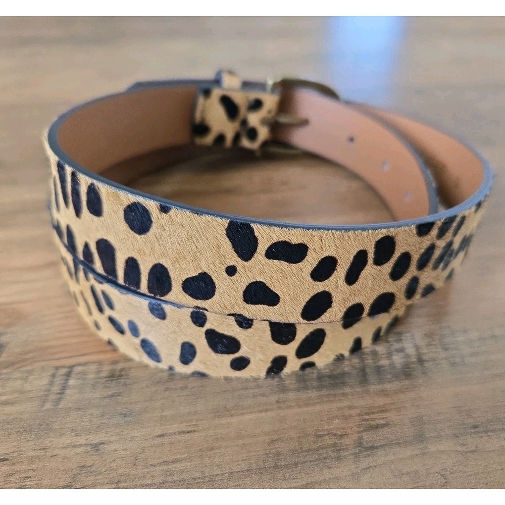 LOKLIK GENUINE LEATHER Women's S Faux Fur Leopard Cheetah 1" Belt Animalprint - Picture 3 of 9